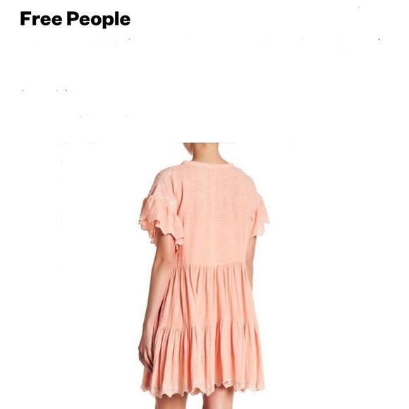 FREE PEOPLE MELON CAT Embroidered Tiered  Casual Mini Dress Size SP - Picture 4 of 11